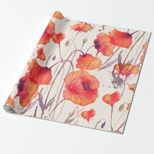 Watercolor seamless pattern with wild red poppies. wrapping paper
