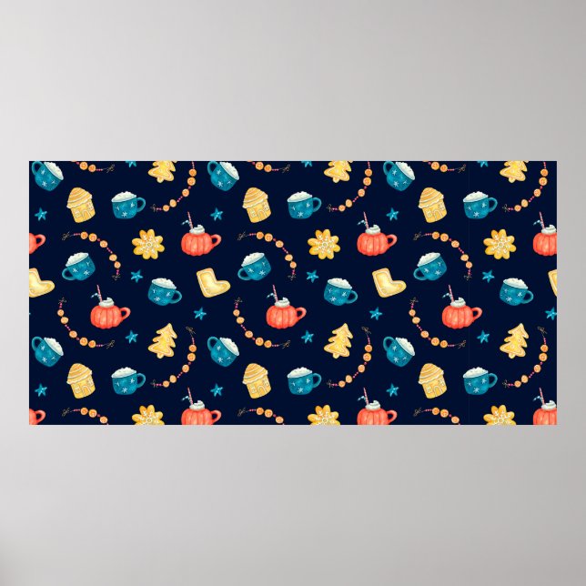 Watercolor seamless pattern with Xmas gingerbreads Poster (Front)