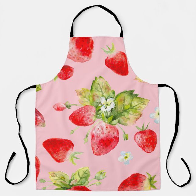 watercolor seamless strawberry pattern apron (Front)