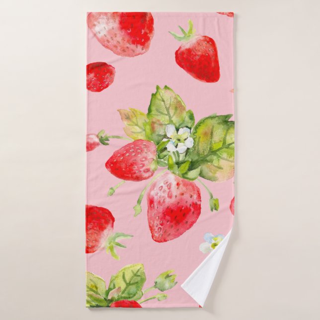 watercolor seamless strawberry pattern bath towel (Bath Towel)