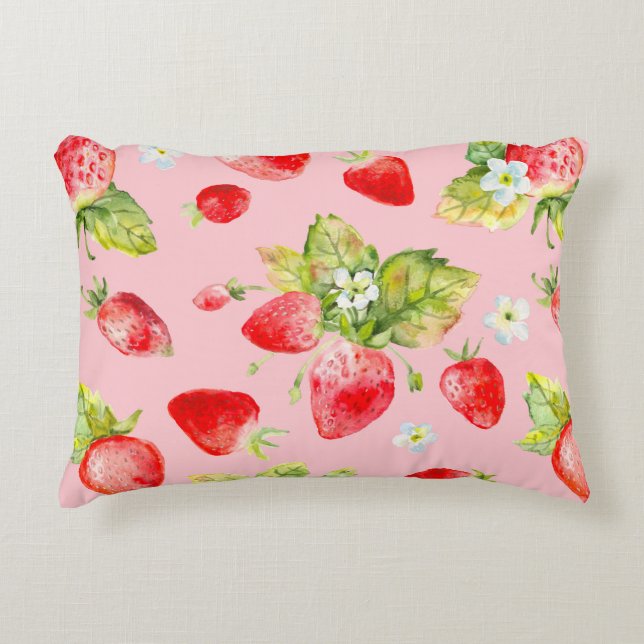 watercolor seamless strawberry pattern decorative cushion (Front)