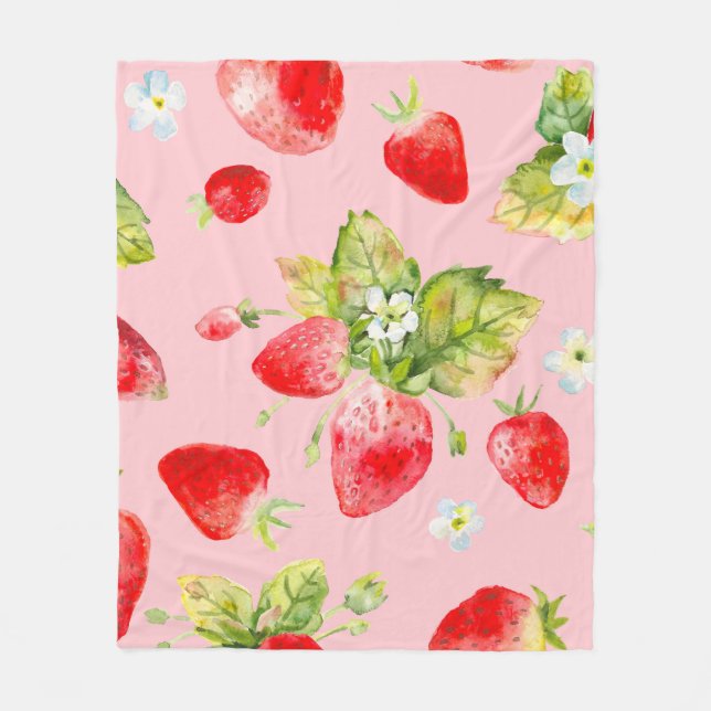 watercolor seamless strawberry pattern fleece blanket (Front)