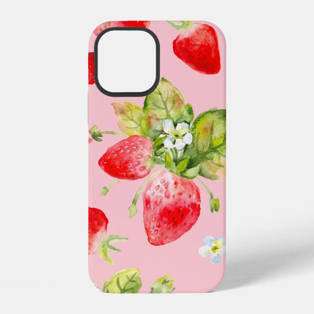 watercolor seamless strawberry pattern iPhone case (Back)
