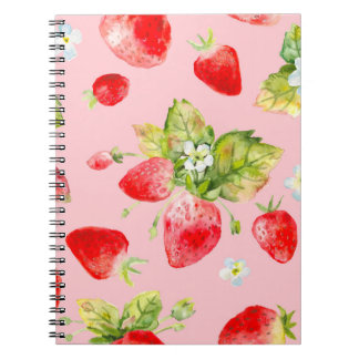 watercolor seamless strawberry pattern notebook
