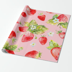watercolor seamless strawberry pattern wrapping paper