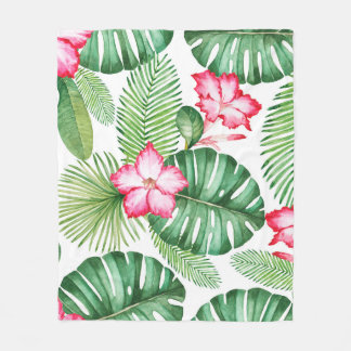 Watercolor seamless tropical pattern fleece blanket