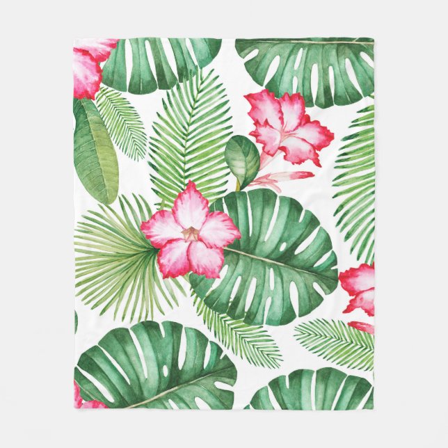 Watercolor seamless tropical pattern fleece blanket (Front)