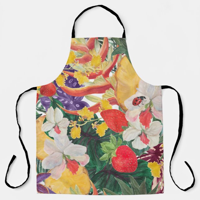 WAtercolor seamless tropical pattern with exotic f Apron (Front)