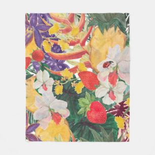 WAtercolor seamless tropical pattern with exotic f Fleece Blanket
