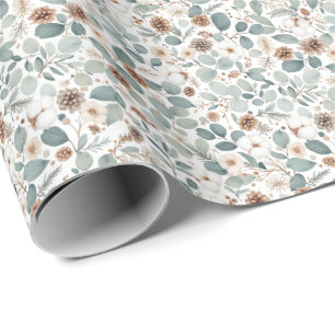 Watercolor Seamless Winter Cotton Eucalyptus Patte Wrapping Paper