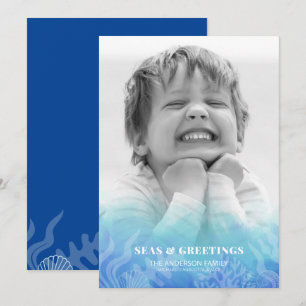 Watercolor Seas and Greetings Photo Holiday Card