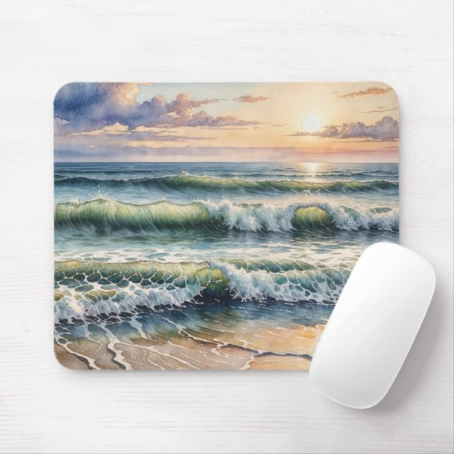 Watercolor Seascape Mouse Mat (With Mouse)