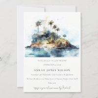 Watercolor Seascape Palm Tree Island Birthday