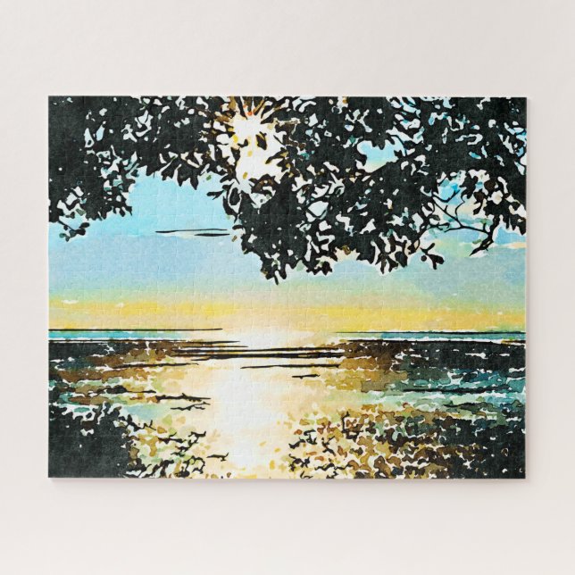 Watercolor Seascape Sunrise Jigsaw Puzzle (Horizontal)