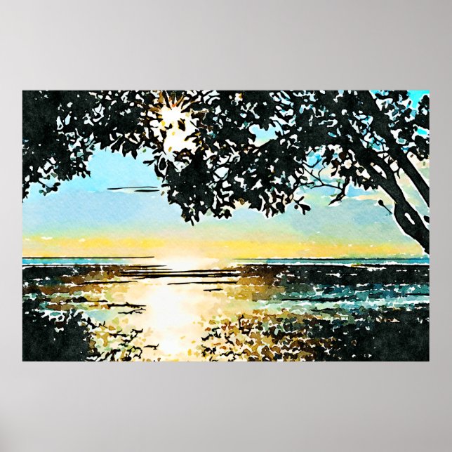 Watercolor Seascape Sunrise Poster (Front)