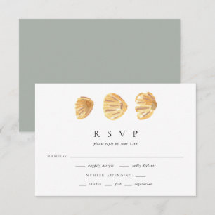 Watercolor Seashel Elegant Minimalist Wedding RSVP Card