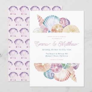 Watercolor Seashell and Mermaid-inspired Wedding Invitation