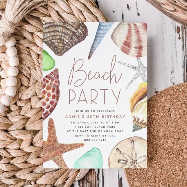 Watercolor Seashell Any Occasion Beach Party Invitation (Creator Uploaded)