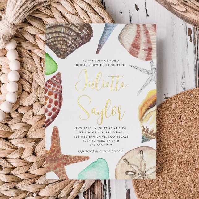 Watercolor Seashell Beach Bridal Shower Gold (Creator Uploaded)