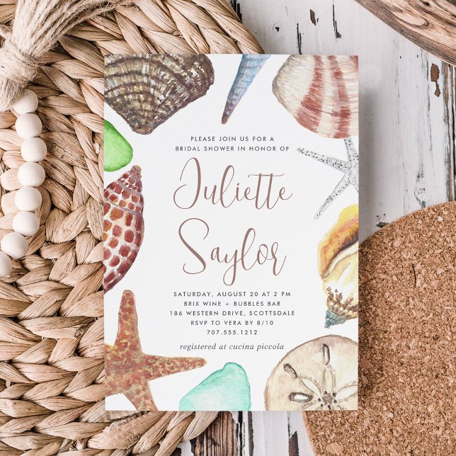 Watercolor Seashell Beach Bridal Shower Invitation (Creator Uploaded)