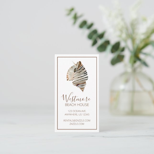 Watercolor Seashell Beach House Business Card (Standing Front)