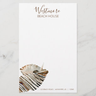 Watercolor Seashell Beach House Stationery