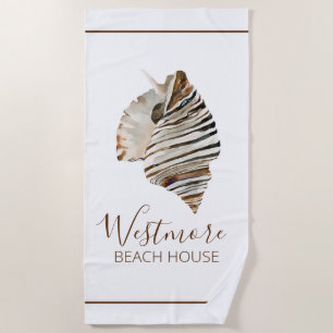Watercolor Seashell Beach House Towel