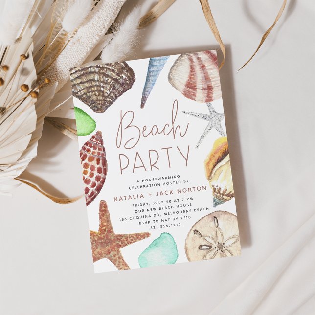 Watercolor Seashell Beach Party Housewarming Invitation (Creator Uploaded)