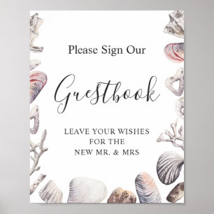Watercolor Seashell Beach Wedding Guestbook Sign