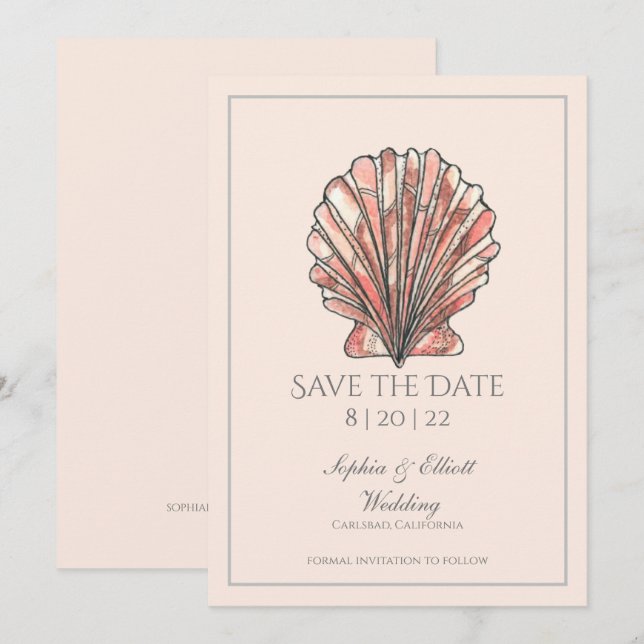 Watercolor Seashell Beach Wedding Save The Date (Front/Back)
