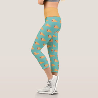 Watercolor Seashell Blue and beige Capri Leggings