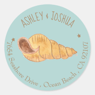 Watercolor Seashell Blue Return Address Stickers