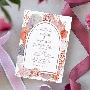 Watercolor Seashell Coastal Chic Wedding Invitation