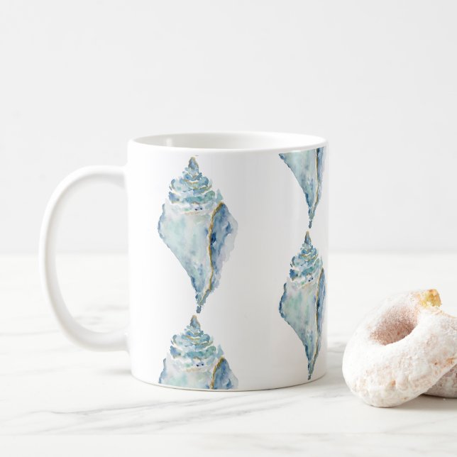 Watercolor Seashell Coffee Mug (With Donut)