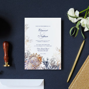 Watercolor Seashell Corals Wedding Invitation