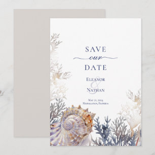 Watercolor Seashell Corals Wedding Save the Date