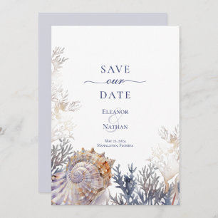 Watercolor Seashell Corals Wedding Save the Date