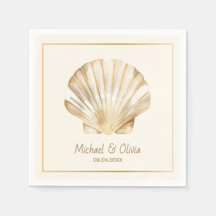 Watercolor Seashell Nautical Beach Wedding Custom Napkin