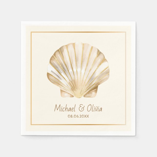 Watercolor Seashell Nautical Beach Wedding Custom  Napkin (Front)
