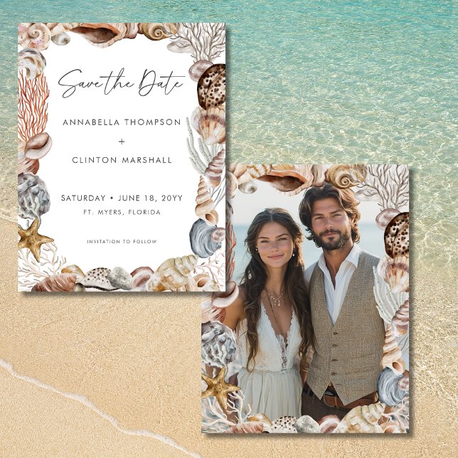 Watercolor Seashell Neutral Beach Wedding Save The Date (Watercolor Seashell Neutral Beach Wedding Save the Date)