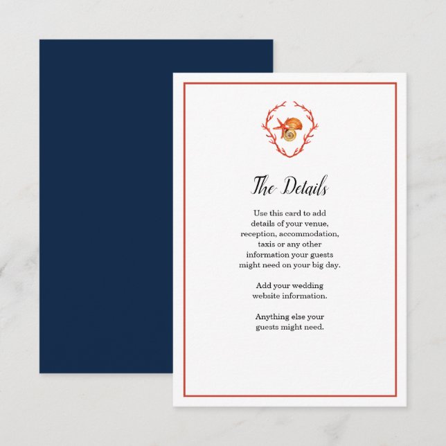 Watercolor seashell Wedding details card (Front/Back)