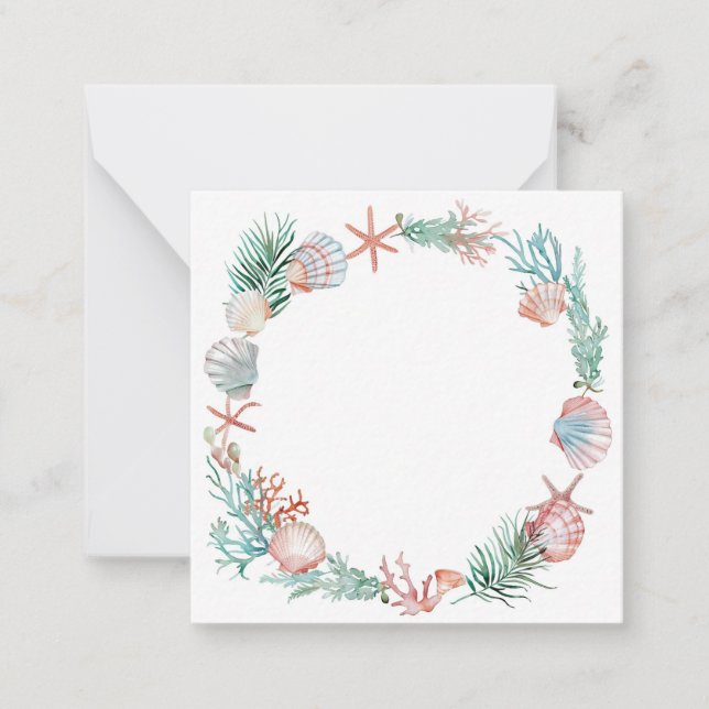 Watercolor Seashell Wreath Coastal Frame Design Card (Front)