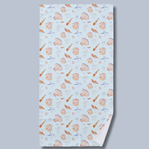 Watercolor Seashells And Coral Pattern Beach Towel