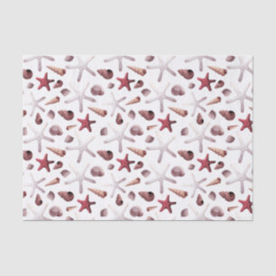 Watercolor Seashells and Starfish Marine Life Tissue Paper