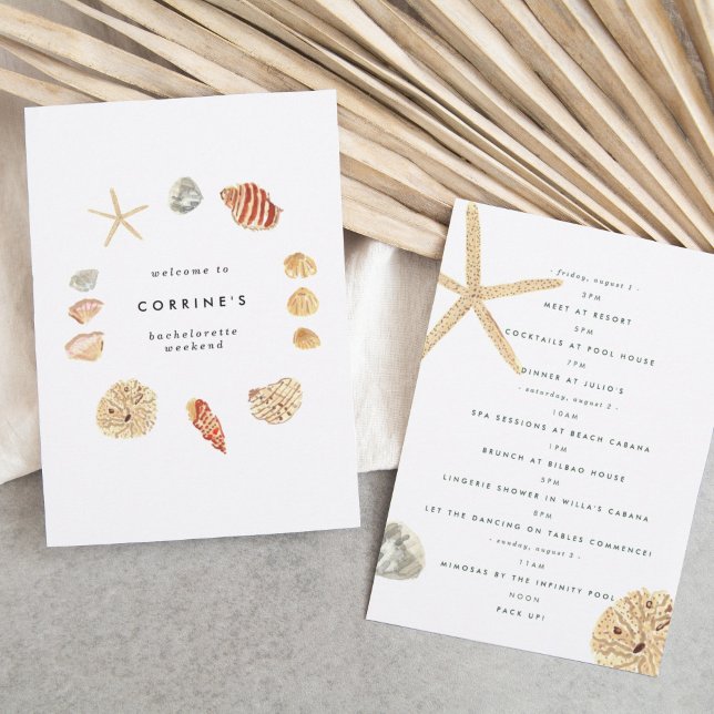 Watercolor Seashells Bachelorette Party Itinerary Invitation (Creator Uploaded)
