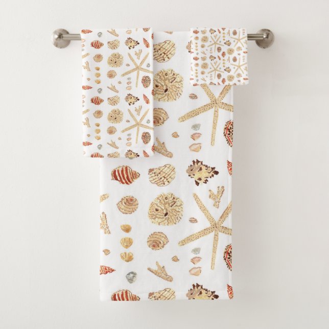 Watercolor Seashells Bath Towel Set (Insitu)