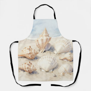 Watercolor Seashells Beach Scene Apron
