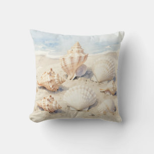 Watercolor Seashells Beach Scene Cushion