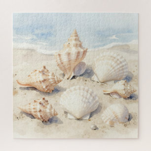 Watercolor Seashells Beach Scene Jigsaw Puzzle
