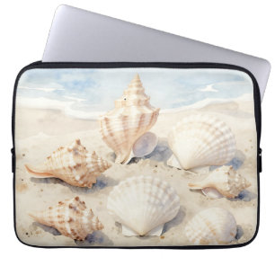 Watercolor Seashells Beach Scene Laptop Sleeve